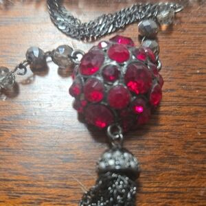 Bohemian Red and Silver Necklace with Vintage Charm With Set Of Pierced Earring